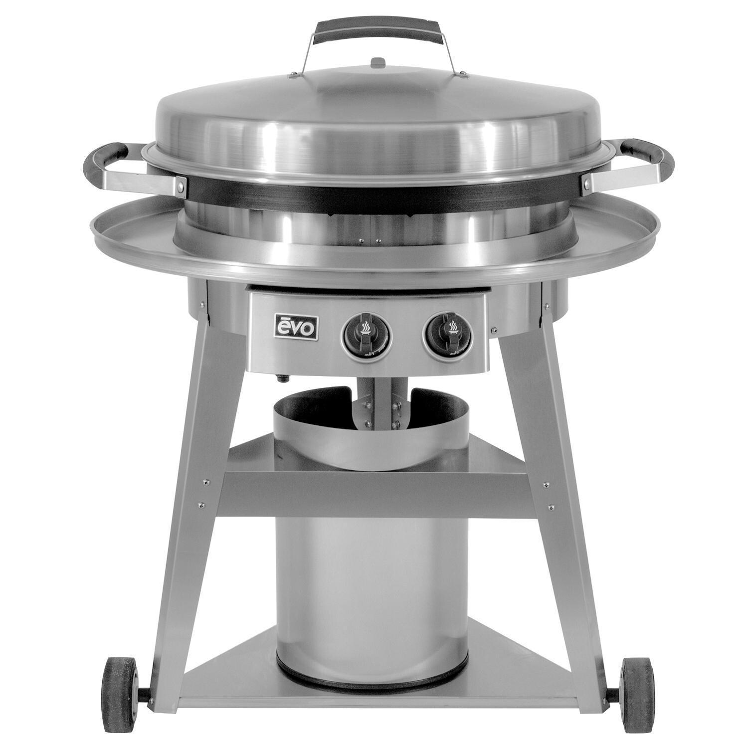 EVO 10-0002-LP-C Professional Wheeled Cart Flattop Propane Gas Grill w/ Non-Stick Ceramic Clad Coating - W/ Lid On - White Background thumbnail
