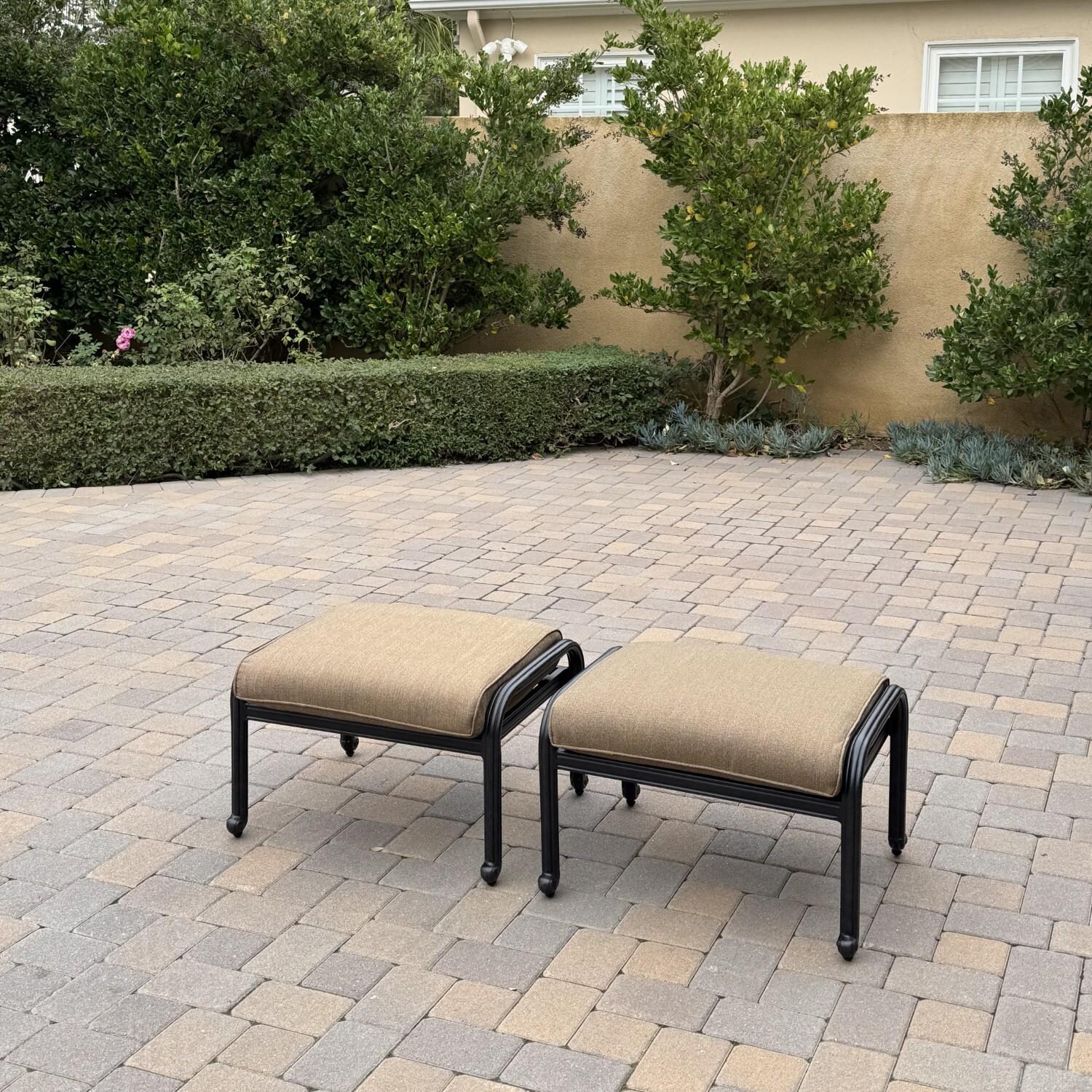 Santa Monica 6 Pc Cast Aluminum Seating Set w/ 49 X 35 Inch Fire Pit Table in Sesame/Antique Bronze by Darlee - Ottomans - Lifestyle thumbnail