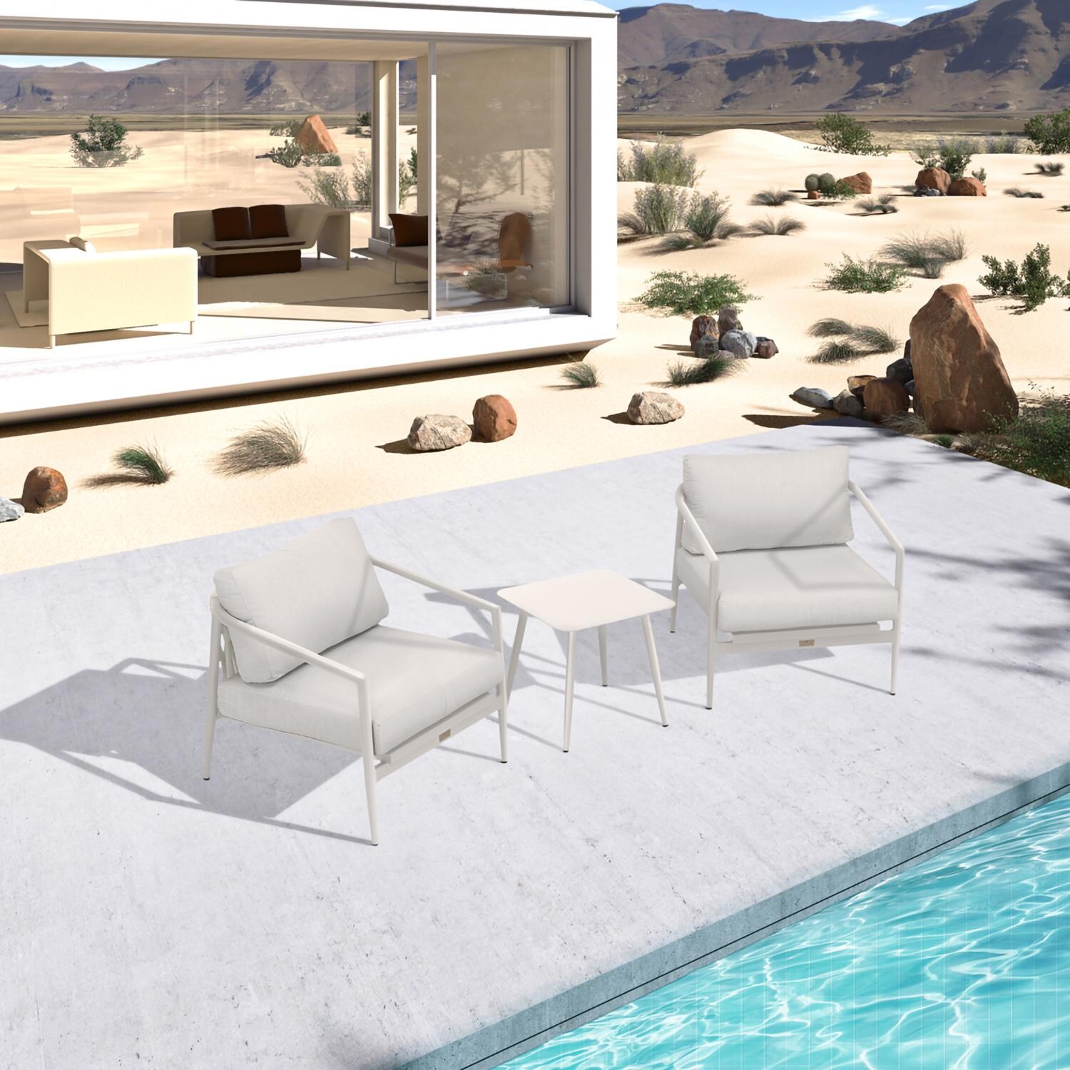 Lakeview Midnight Cove 3 Pc Aluminum Club Chair Seating Set in Urban Stone/Carrera/Cast Silver - Top - Lifestyle thumbnail