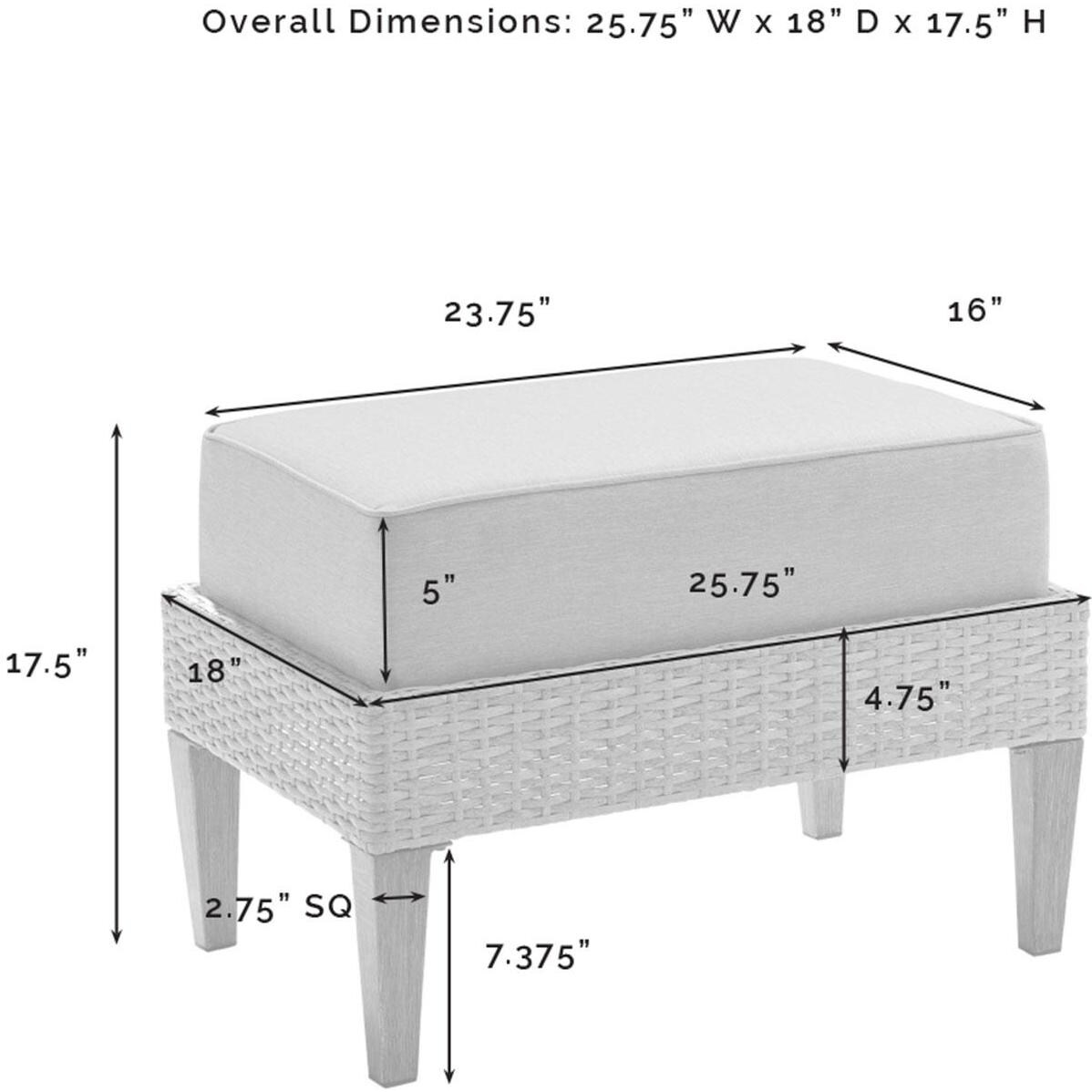 Ultimate Patio UP-92431BR-CR 7Pc Wicker Outdoor Sofa Patio Furniture Set in Creme - Ottoman Dimensions - Diagram thumbnail
