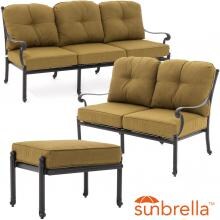Evangeline 3 Piece Cast Aluminum Outdoor Conversation Set W/ Sunbrella Canvas Teak Cushions By Lakeview Outdoor Designs image