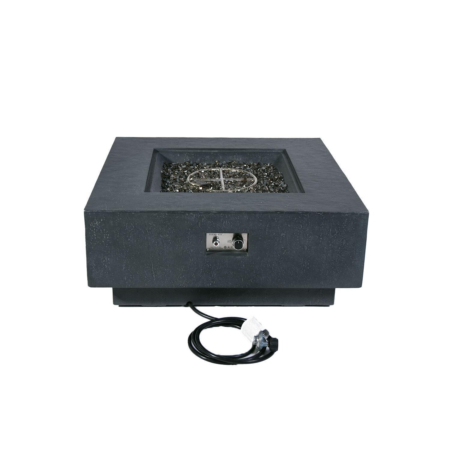 Elementi Bergen 40-Inch Square Propane Fire Table - Dark Gray - OFG413DG-LP - Fire Pit Unlit; Shown as Propane Set Up - White Background thumbnail