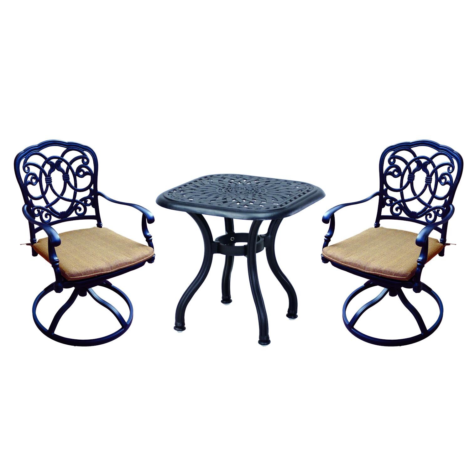Darlee Florence 3 Piece Cast Aluminum Patio Bistro Set With Swivel Rockers Antique Bronze