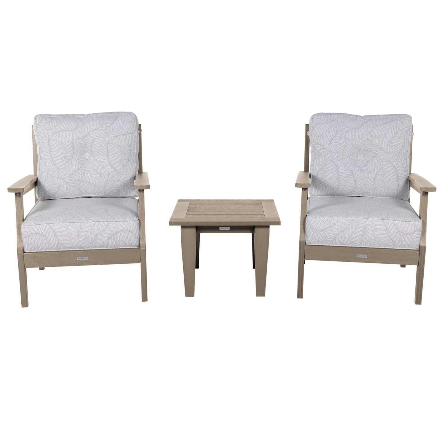 Blushing Bay 3 Pc Recycled Plastic Seating Set in Lively Parchment/Woodland Brown by Lakeview Outdoor Designs - Front View - White Background thumbnail