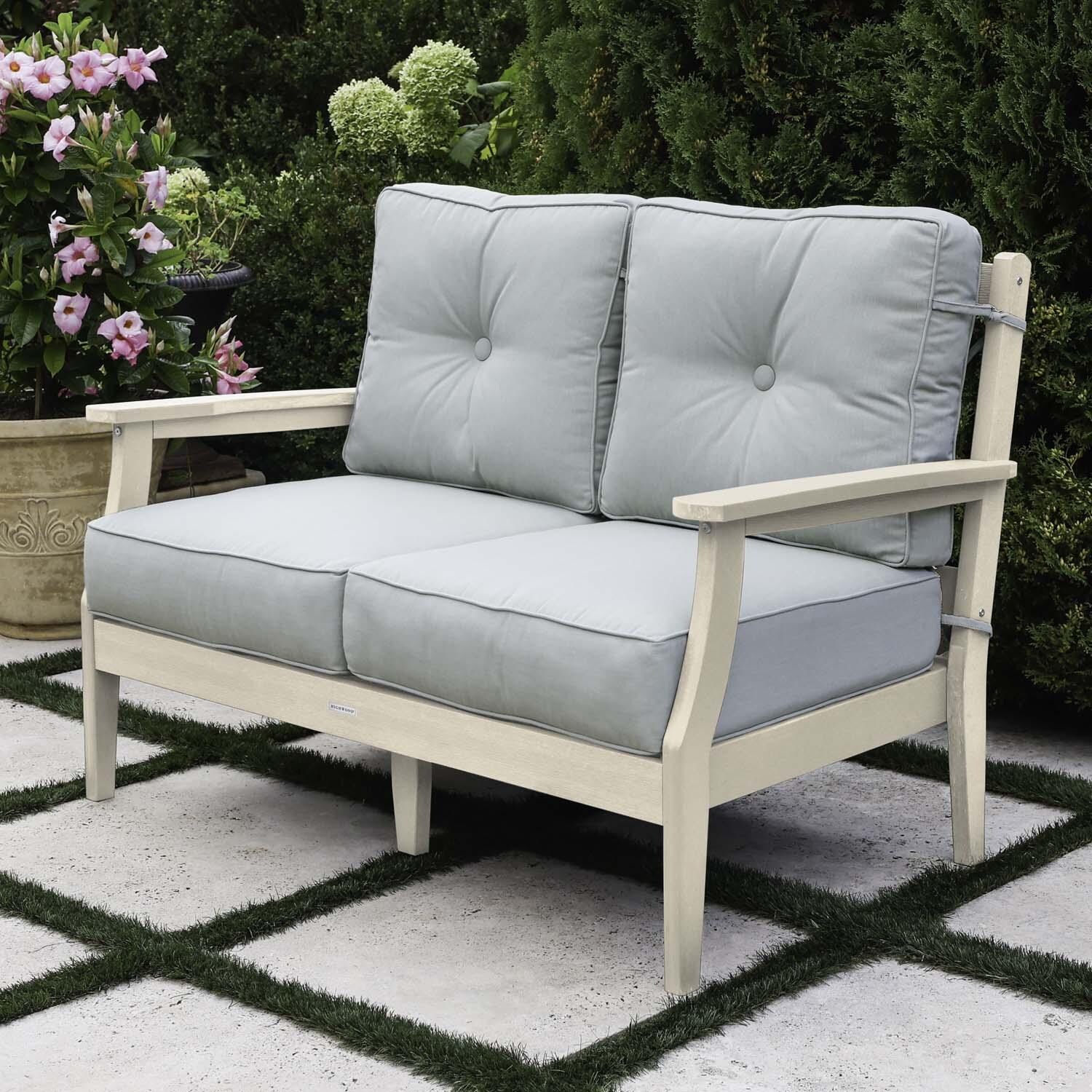 Blushing Bay 2 Person Recycled Plastic Loveseat in Canvas Seasalt/Whitewash by Lakeview Outdoor Designs - Right Angled - Lifestyle thumbnail