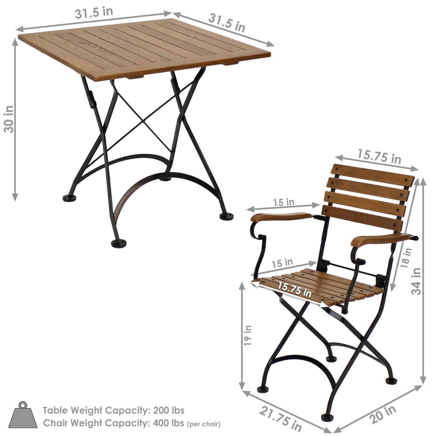 Ultimate Patio Essential European 3-Piece Chestnut Folding Bistro Set - Dimensions thumbnail