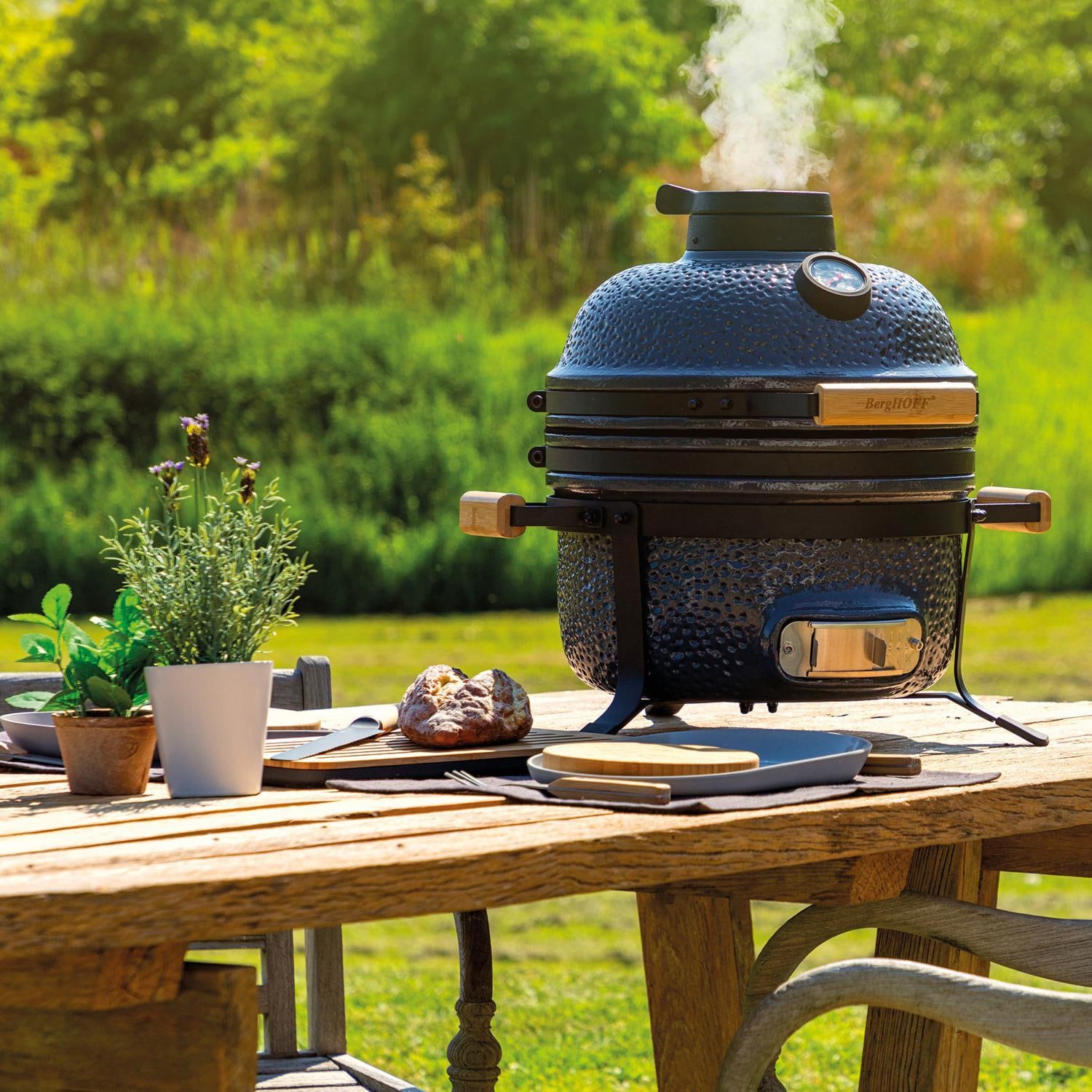 BERGHOFFER バーベキューグリル BH-1308 250V 海外仕様 BergHOFF 16 Inch Ceramic BBQ & Oven Bluestone Gray - 2415706 : BBQGuys