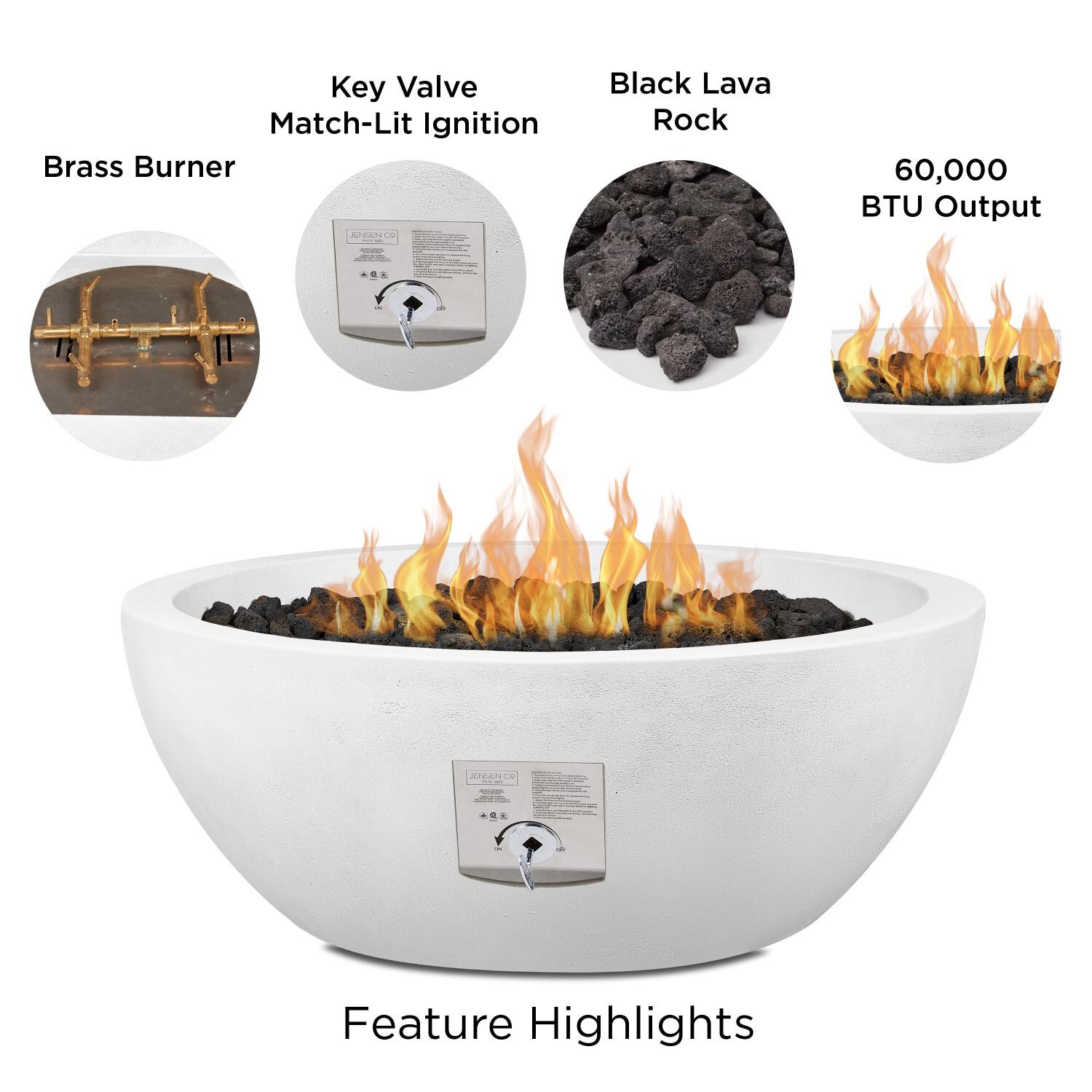 Dustyview 38-in Round Concrete Natural Gas Fire Bowl in White by BBQGuys Signature - Features - Detail thumbnail