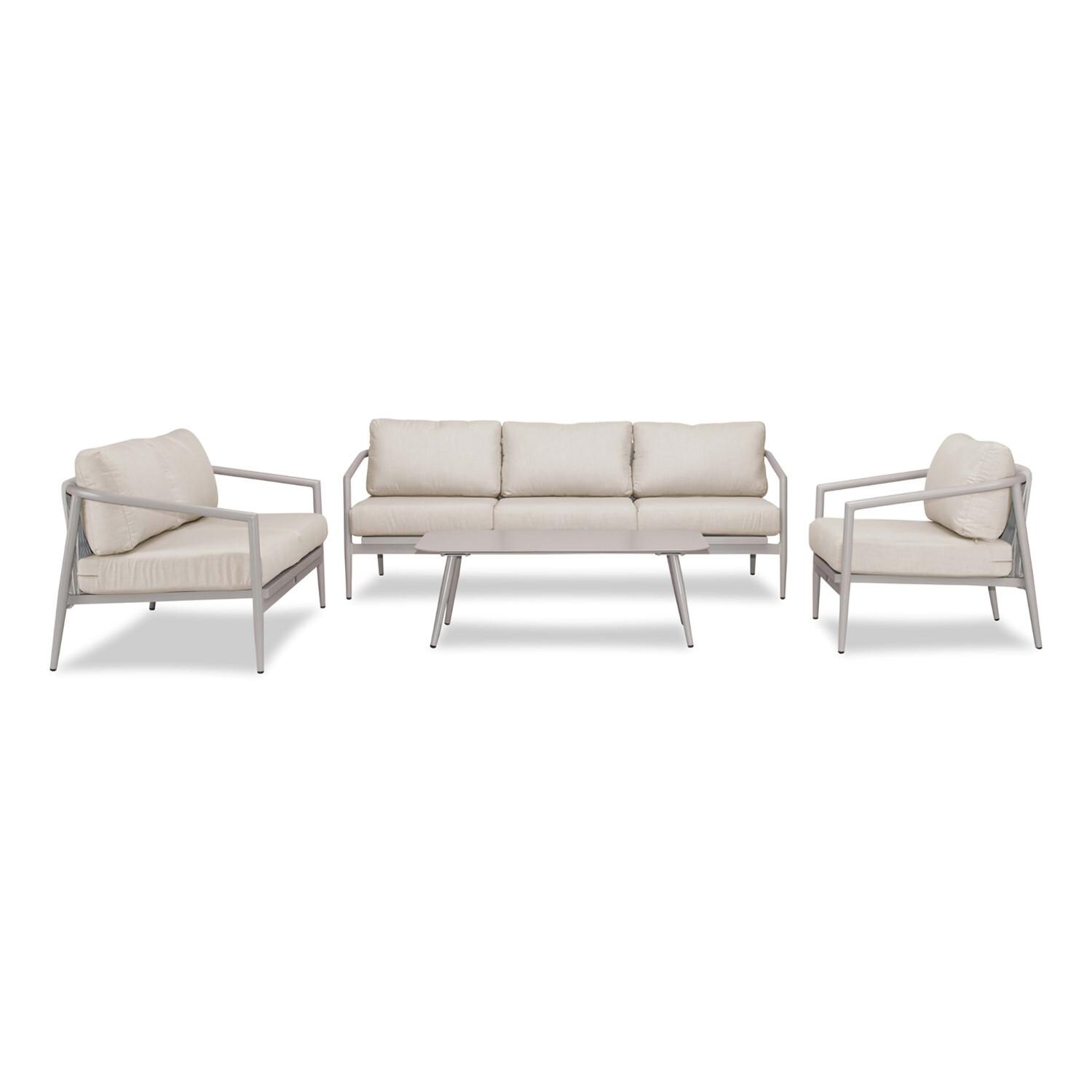 Lakeview Midnight Cove 4 Pc Aluminum Sofa Loveseat Seating Set in Urban Stone/Carrera/Cast Silver - Front - White Background thumbnail