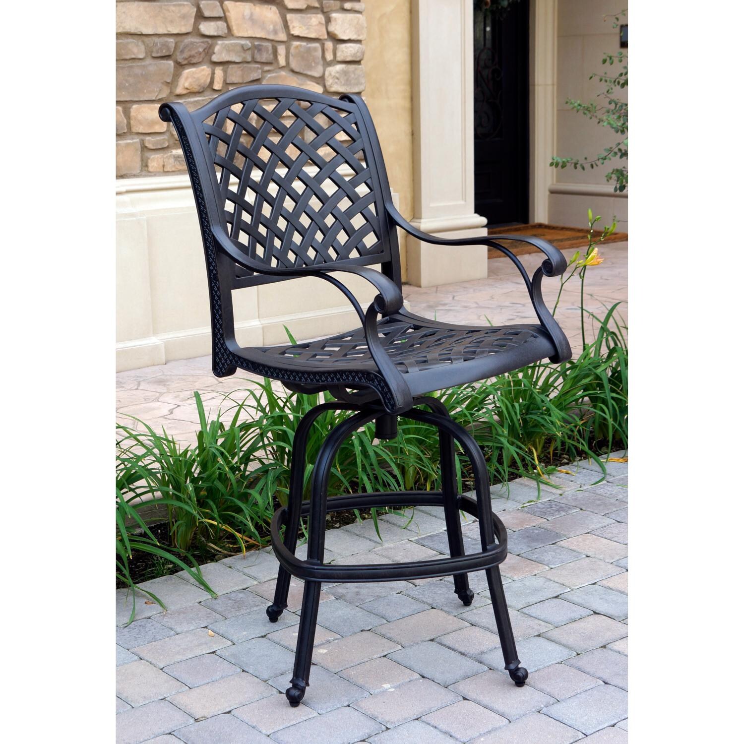 Darlee DL13-7-4 Nassau 4 Piece Cast Aluminum Patio Swivel Bar Stool Set W/ Sesame Cushions - Frame thumbnail