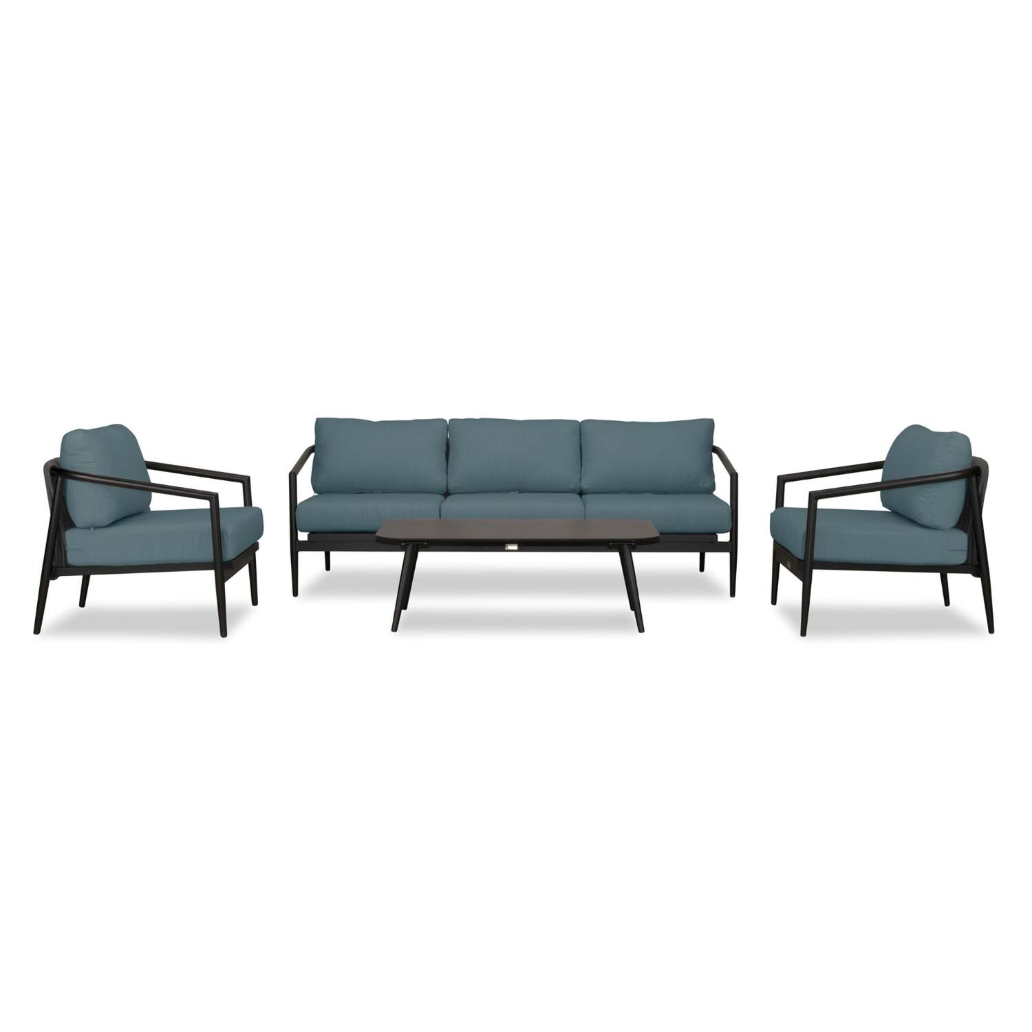 Lakeview Midnight Cove 4 Pc Aluminum Sofa Seating Set in Black/Carbon/Cast Lagoon - Front - White Background thumbnail