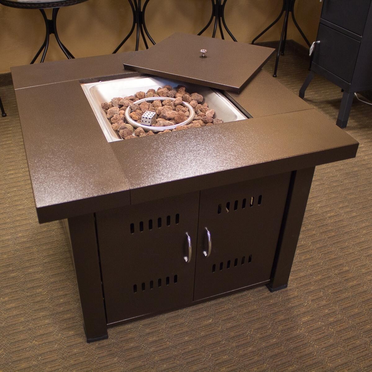 38 Inch Square Stainless Steel Propane Fire Pit Table in Bronze by AZ Patio Heaters