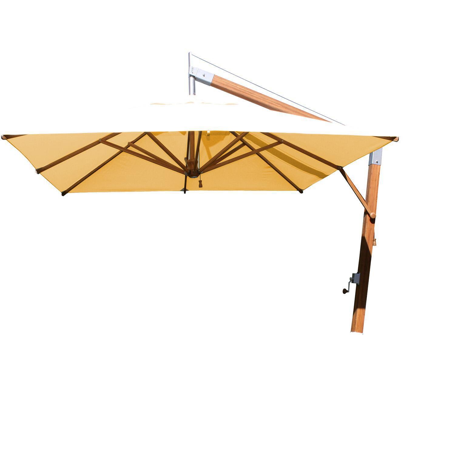 Bambrella 11 Ft. Square Bamboo Levante Side Wind Umbrella Set w/ Deck Plate Surface Mount in Ecru - White Background thumbnail