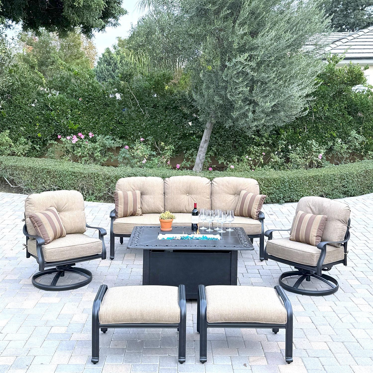 Darlee Elisabeth Cast Aluminum 2 Piece Ottoman Set in Antique Bronze/Beige - Shown as Set - Lifestyle thumbnail