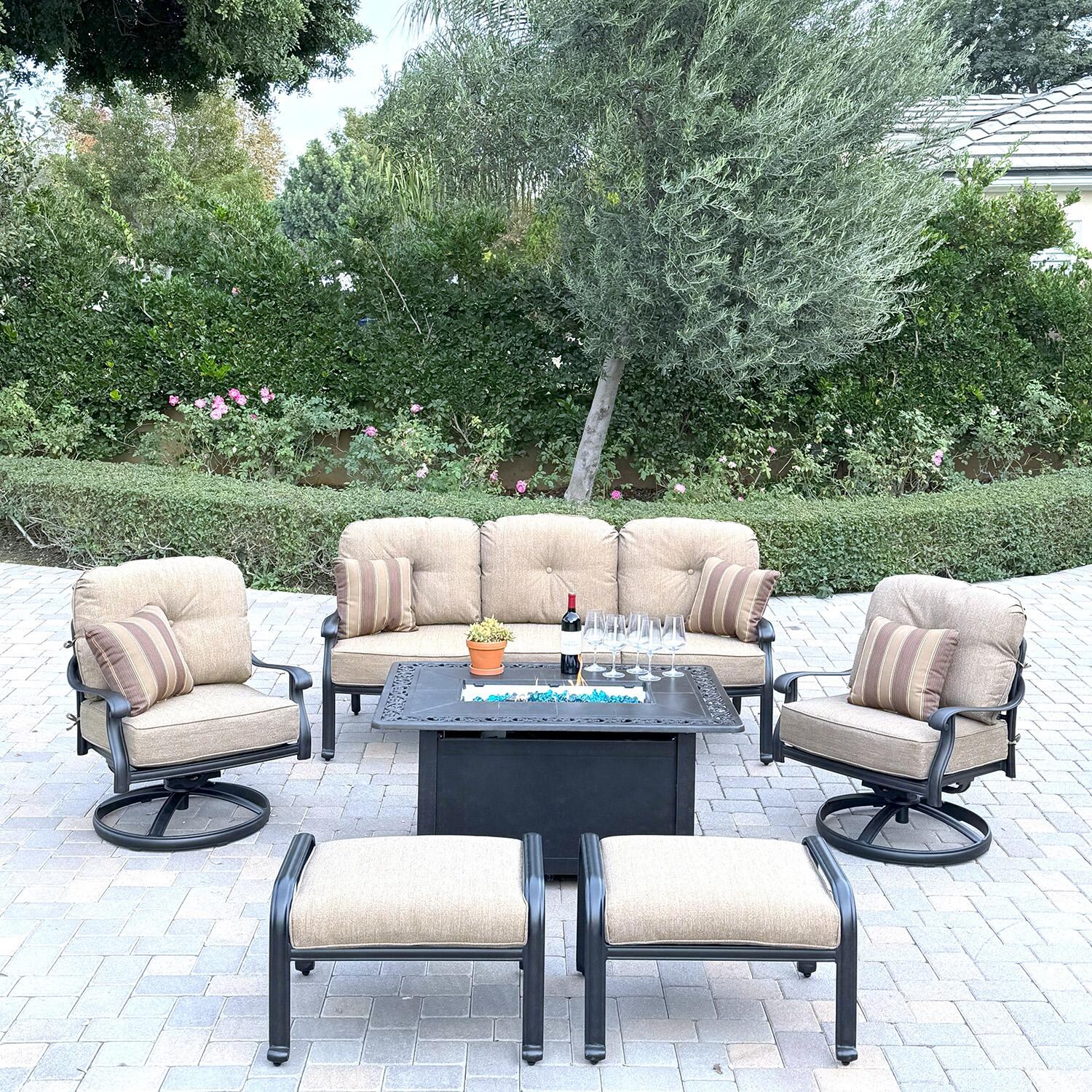 Darlee Elisabeth Cast Aluminum 2 Piece Ottoman Set in Antique Bronze/Beige - Shown as Set - Lifestyle thumbnail