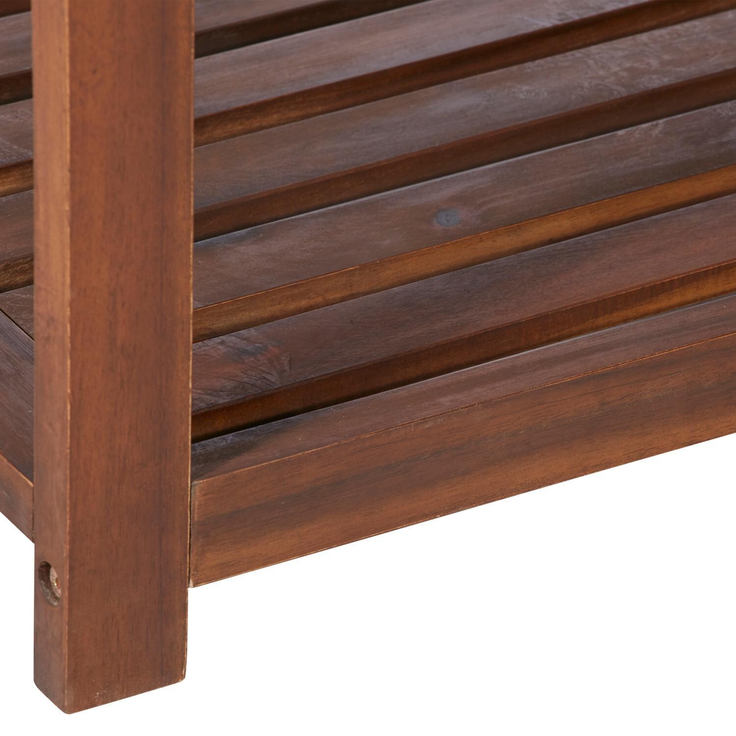 Ultimate Patio Wishlake 48 Inch Acacia Patio Bench W/ Storage Shelf & Gray Cushion - Dark Brown - Storage Shelf Detail thumbnail