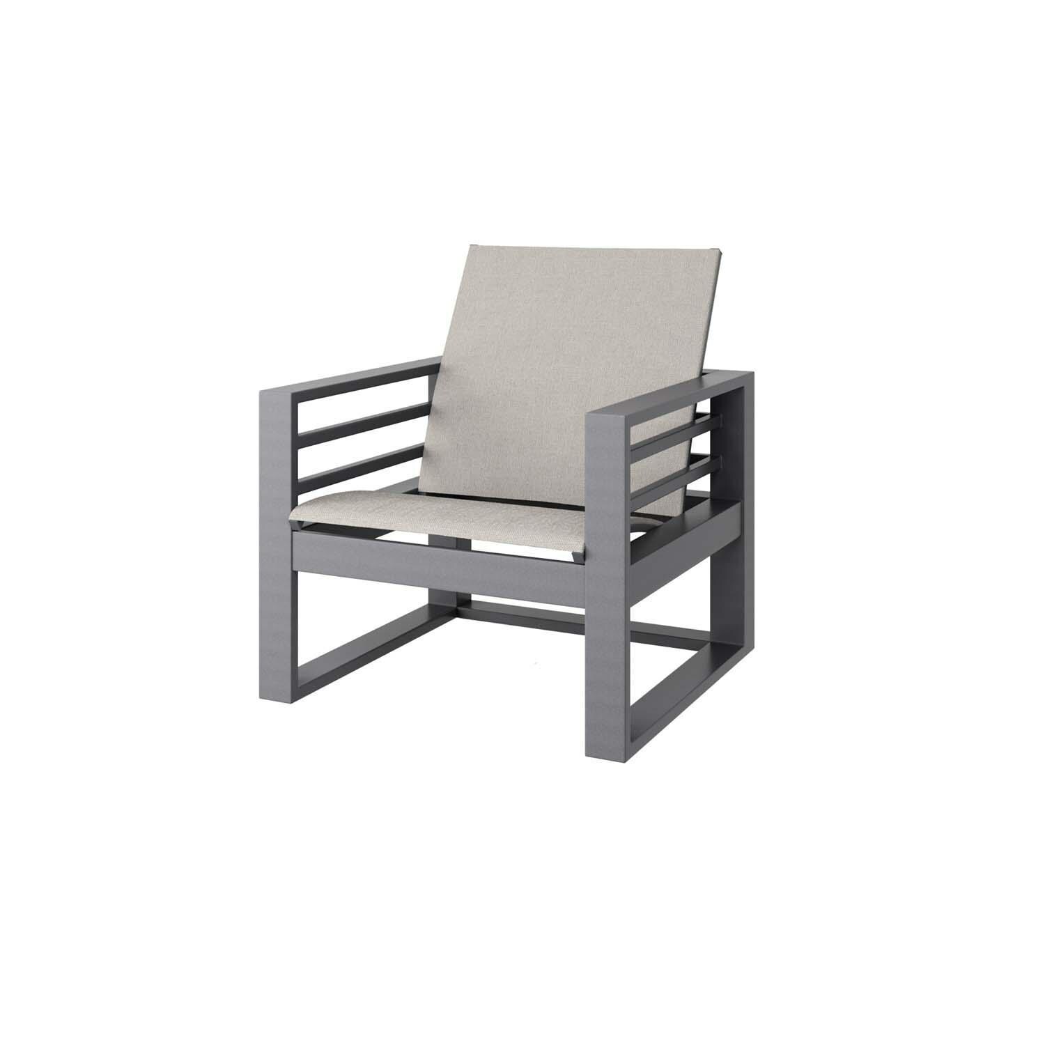 Palermo Aluminum Club Chair in Graphite w/ Harbor Pebble Sling By Ebel - White Background thumbnail
