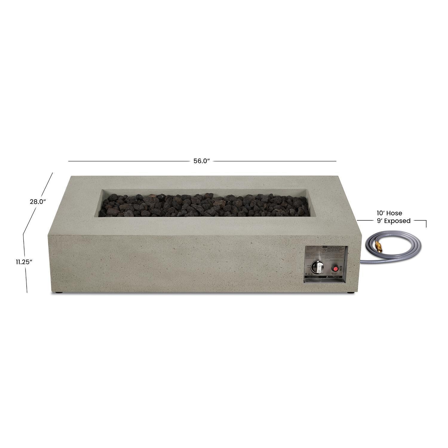 Hillview Bay 56 Inch Rectangular Glass Fiber Reinforced Concrete Natural Gas Fire Pit Table in Flint by BBQGuys Signature - Dimensions - Diagram thumbnail