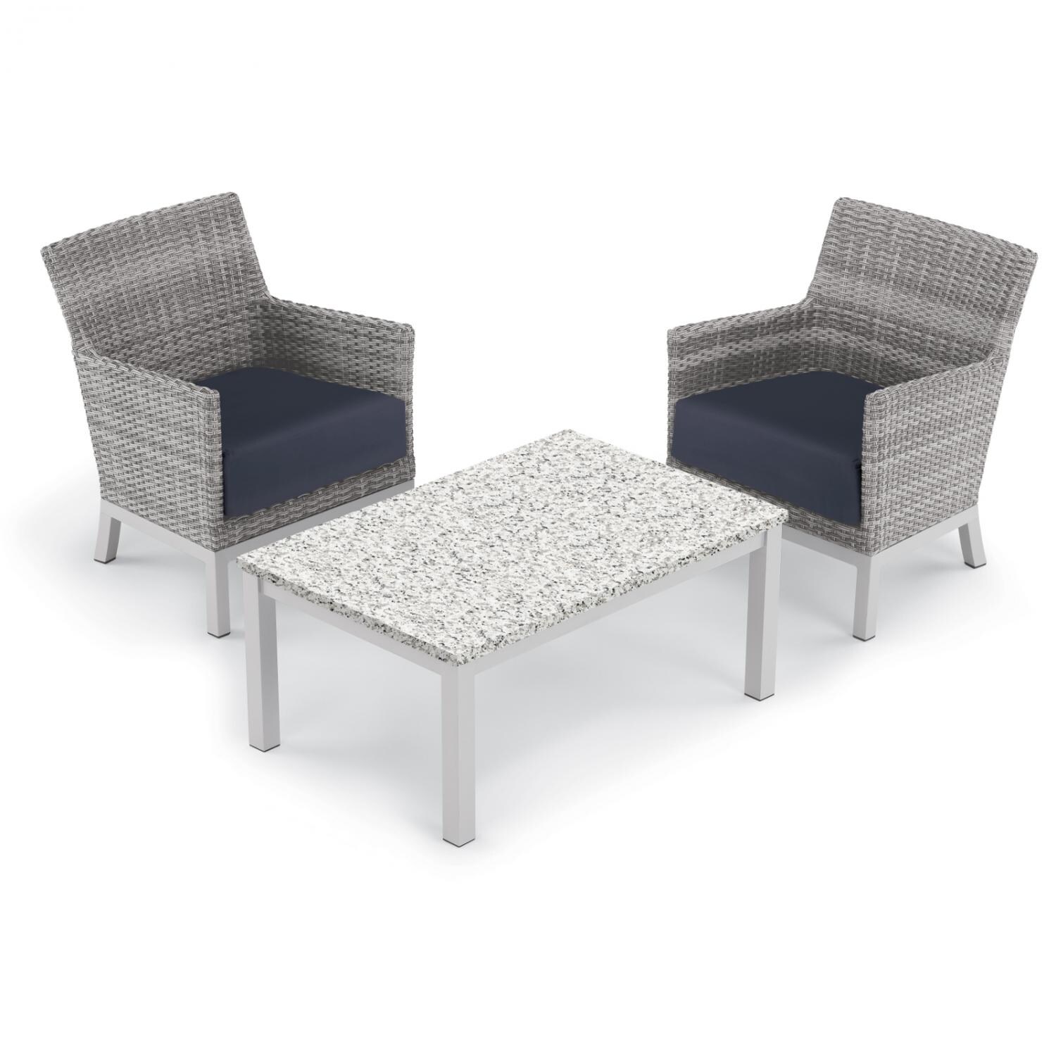 Argento 3 Piece Wicker Patio Conversation Set W/ Lite-Core Ash Coffee Table & Midnight Blue Cushions By Oxford Garden thumbnail
