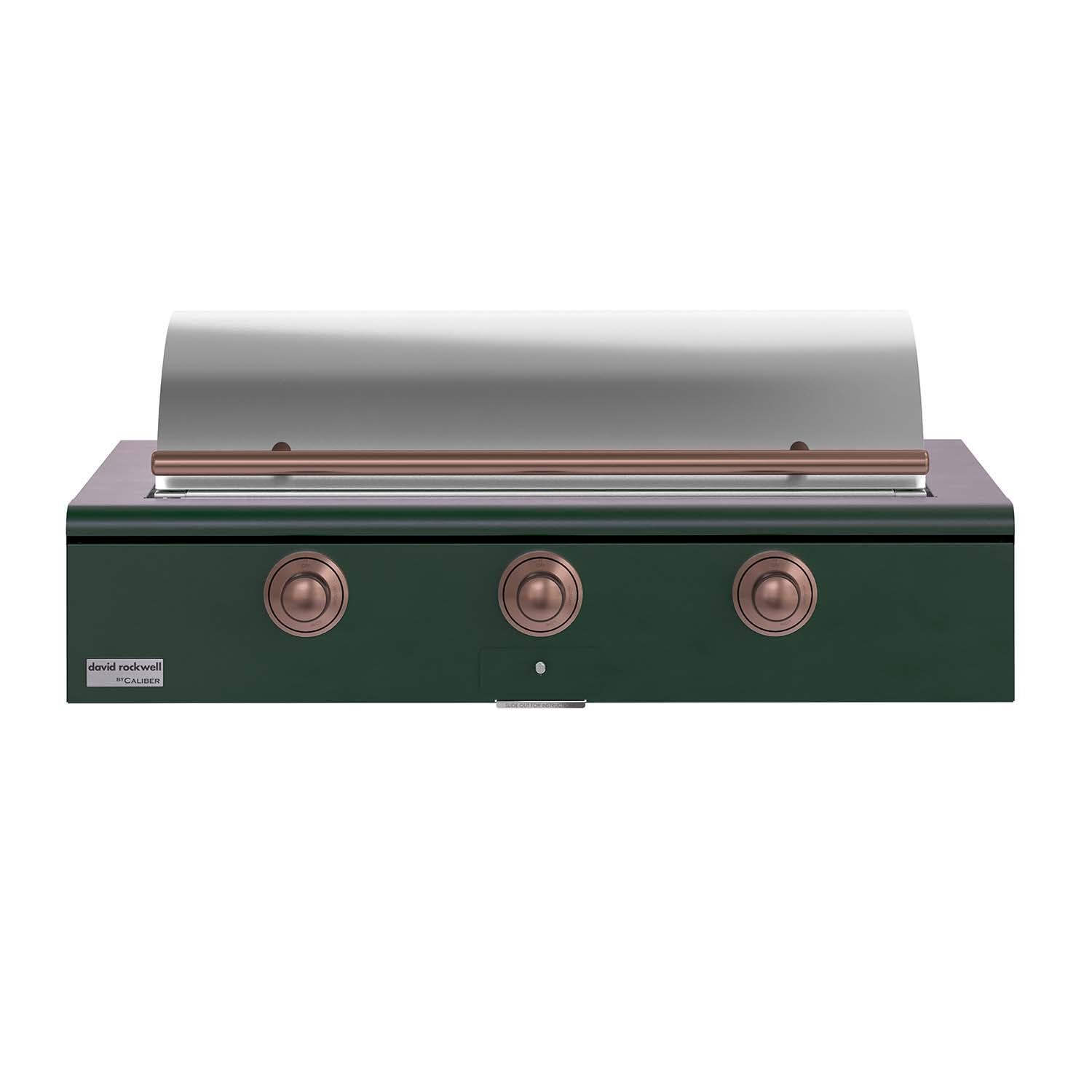 Caliber CRG-48BN00-A-086-H03 48-in Natural Gas Built-In Rockwell Grill - Emerald w/ Copper Hardware - Closed Lid - White Background thumbnail