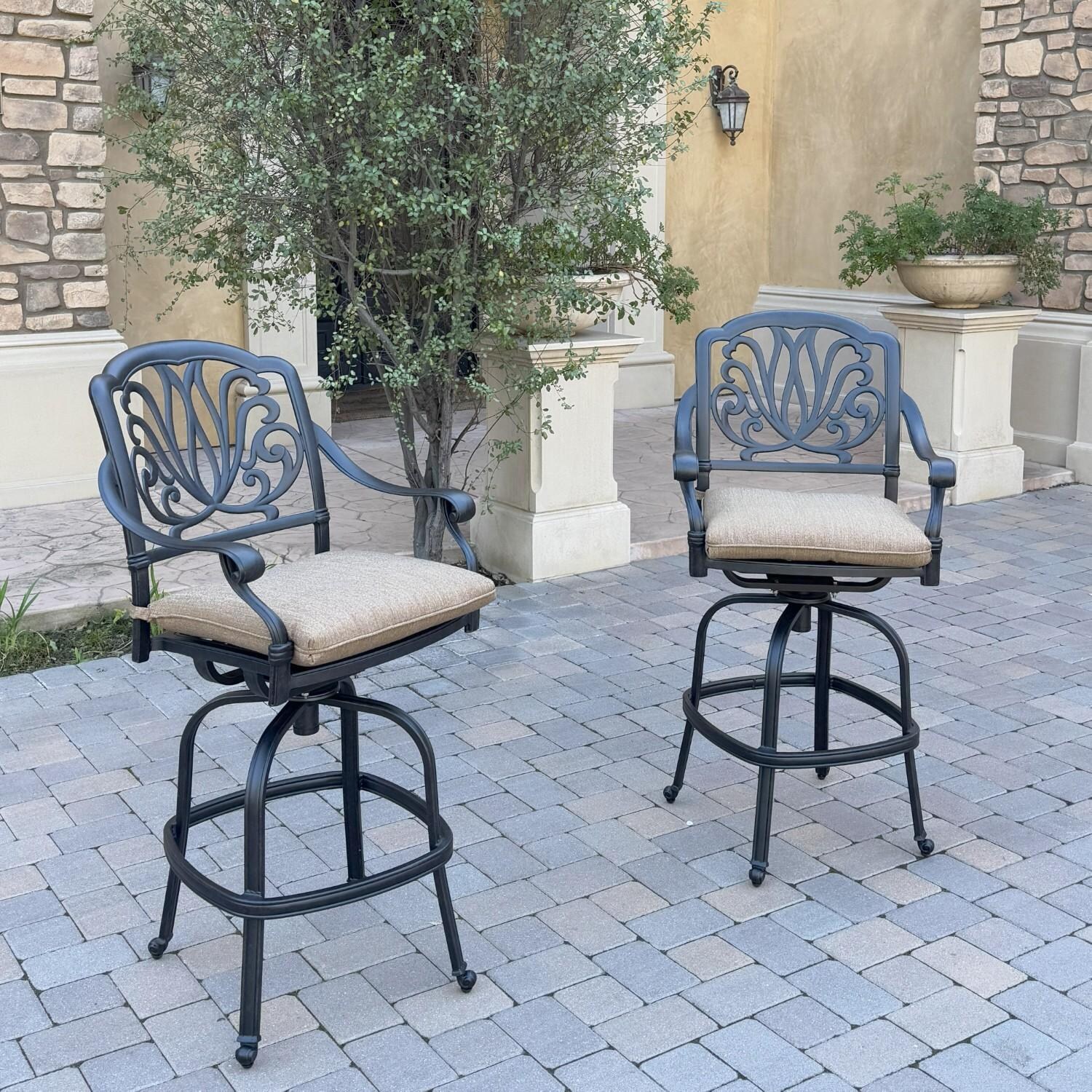 Elisabeth 2 Pc Cast Aluminum Bar Height Bar Stool Set in Sesame/Antique Bronze by Darlee - Hero - Lifestyle thumbnail