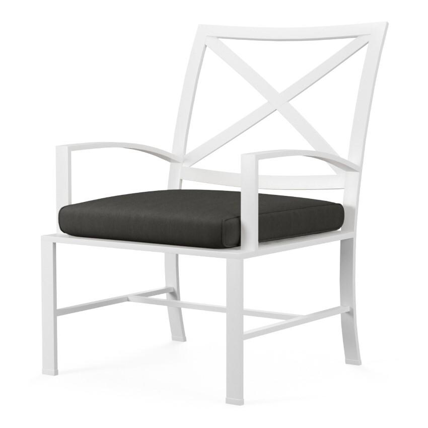 Bristol Aluminum Dining Arm Chair w/ Self Welt in White/Spectrum Carbon by Sunset West - White Background thumbnail