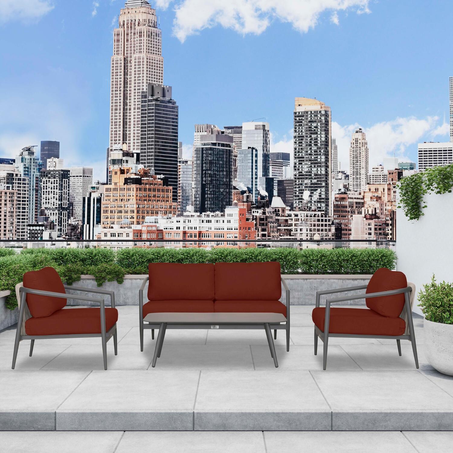 Lakeview Midnight Cove 4 Pc Aluminum Loveseat Seating Set in Slate/Pebble Gray/Canvas Henna - Lifestyle thumbnail