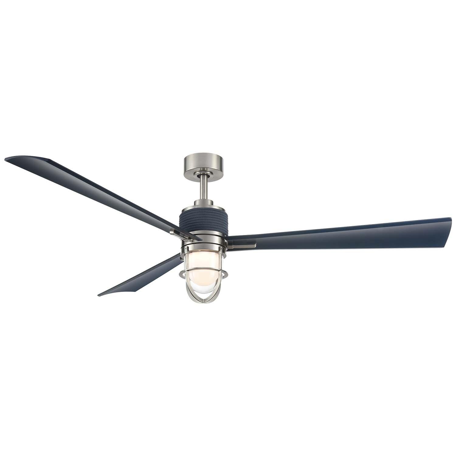 65-in Nauticus Fan in Brushed Nickel w/ Navy Blades by Minka-Aire - F768L-BNW/NVY