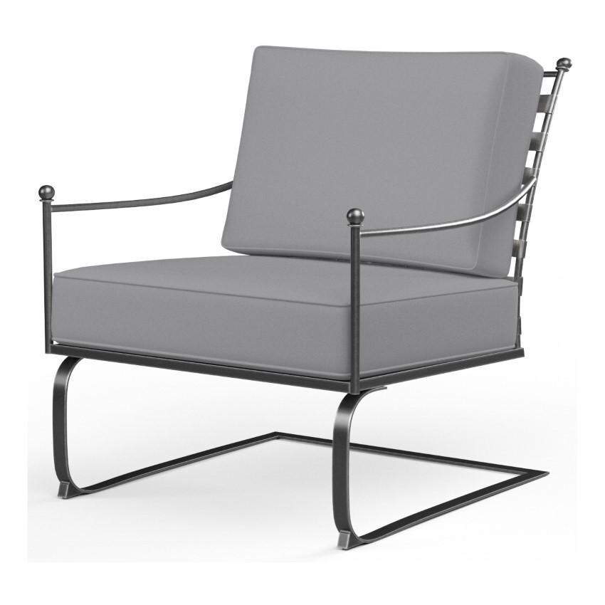 Provence Wrought Iron Rocker Club Chair w/ Self Welt in Pewter/Canvas Granite by Sunset West - White Background thumbnail
