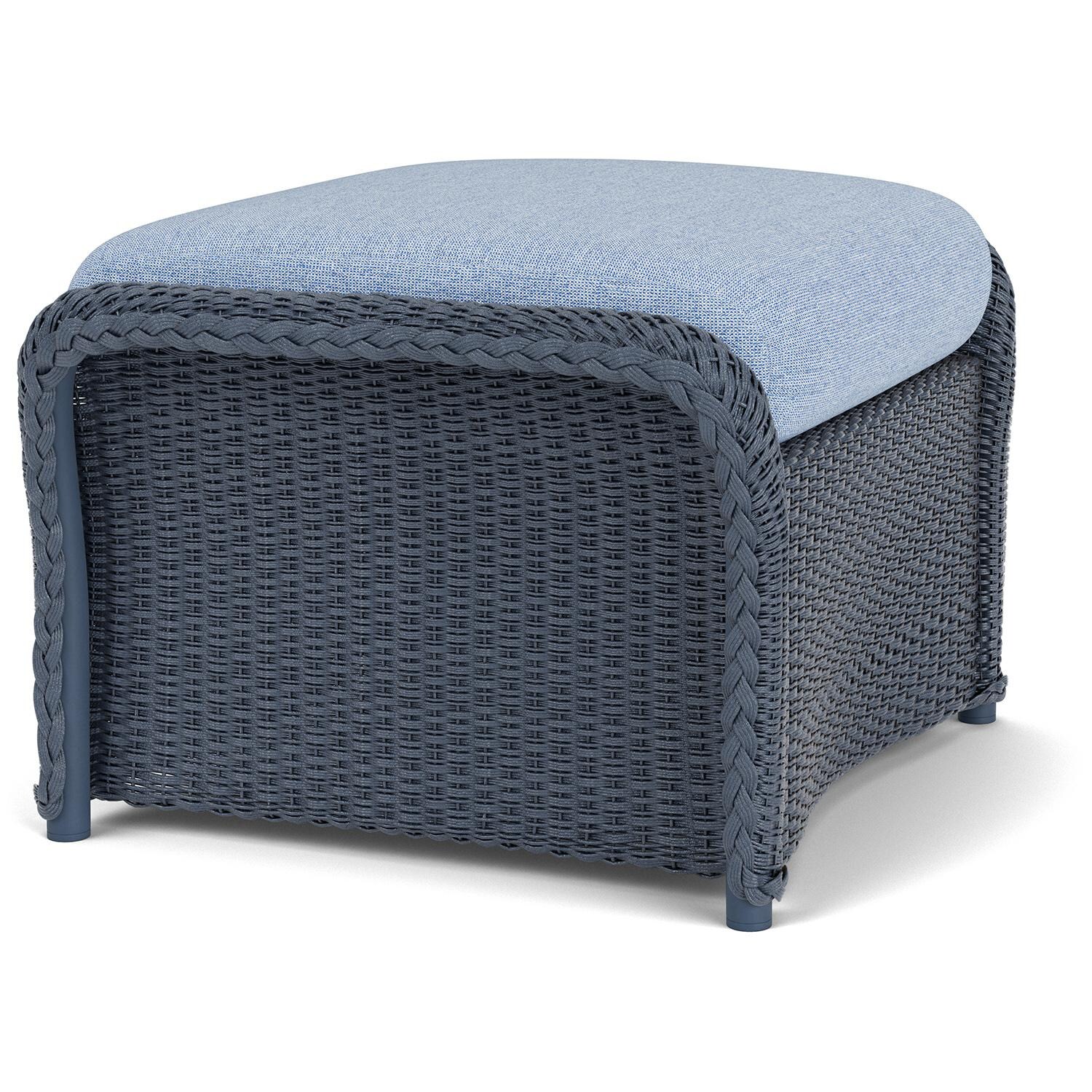 Lloyd Flanders Weekend Retreat Woven Ottoman in Denim Blue Finish W/ Demo Skyway Fabric - Angled thumbnail