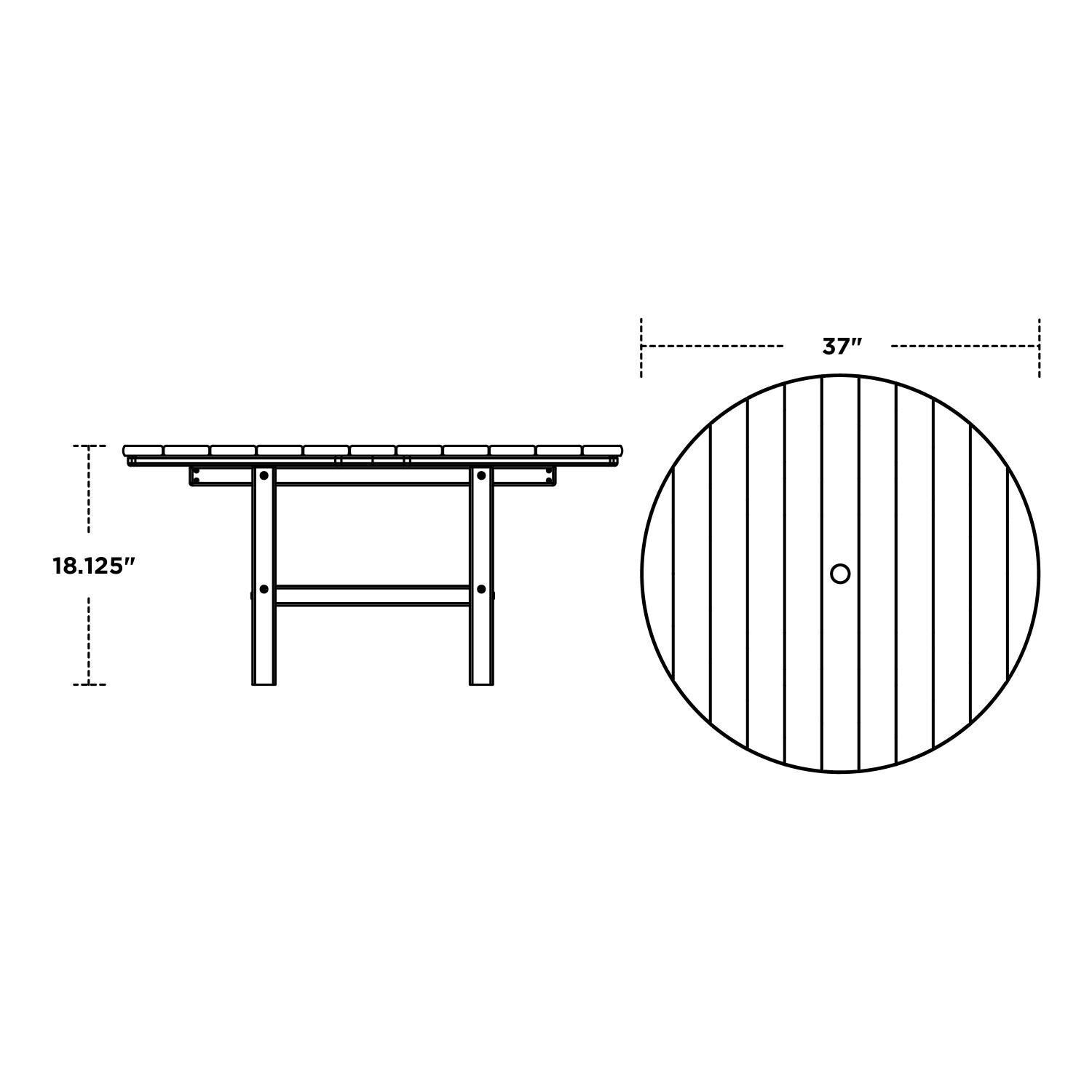 POLYWOOD PWS105-1-GY South Beach 5-Piece Conversation Group - Table Dimensions