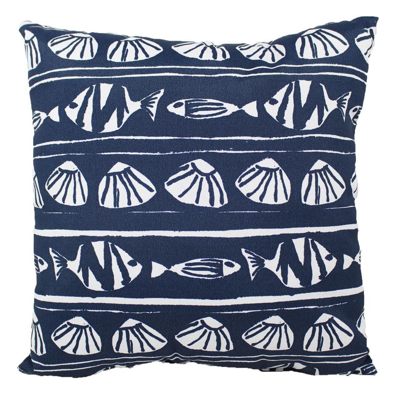 Navy Blue Fish Oxford Outdoor Throw Pillow By Lava Pillows - 18 X 18