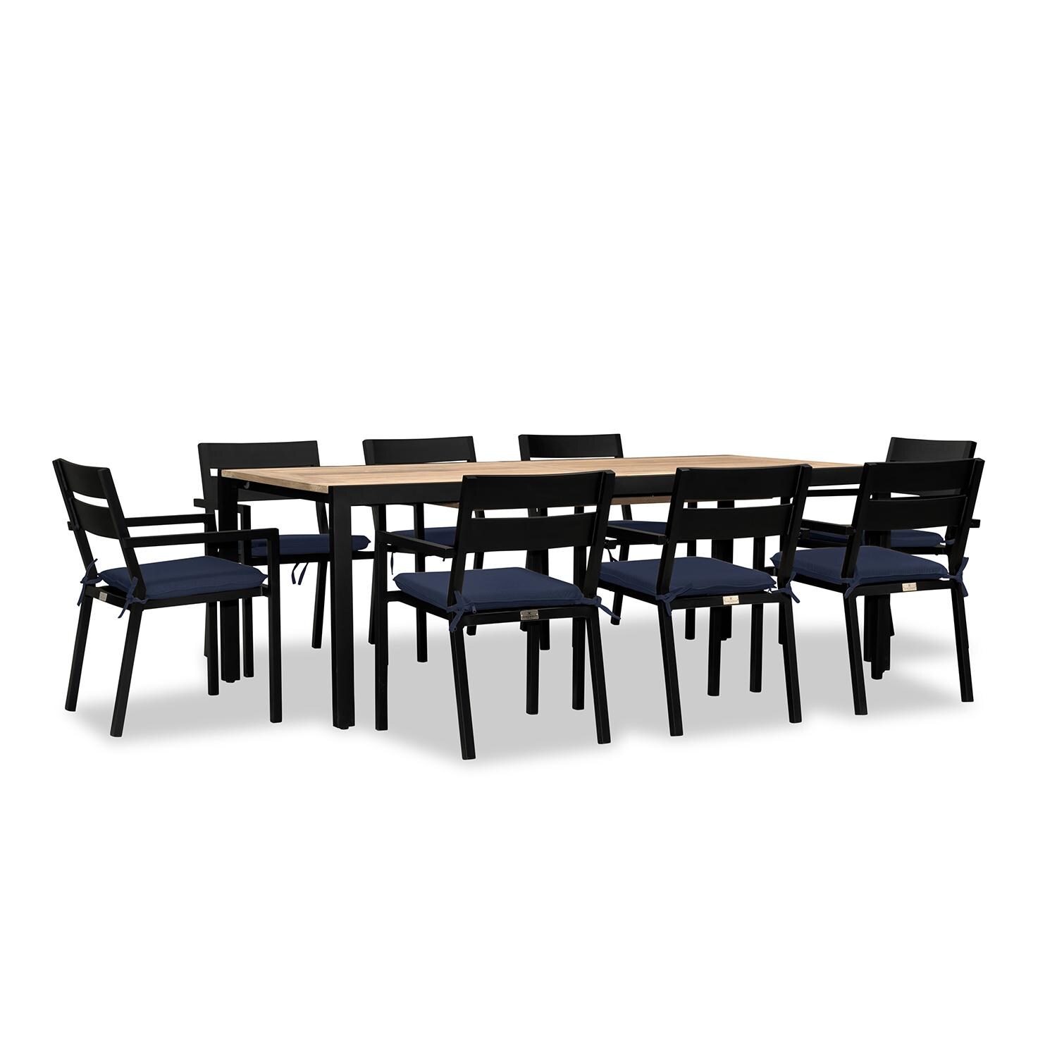 Calm Bay Communal 9 Pc Extendable Aluminum Dining Set in Black/Spectrum Indigo by Lakeview Outdoor Designs