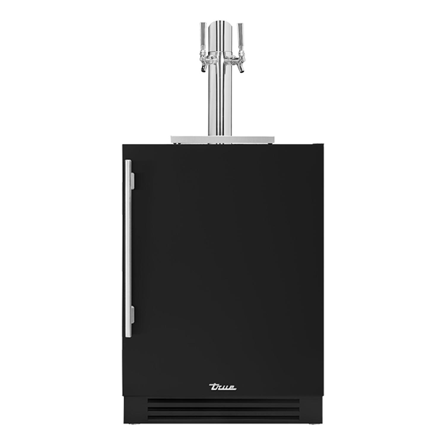True TUR-24DD-R-OP-C~DSK-027-H04 24 Inch Right Hinge Outdoor Dual Tap Beverage Dispenser - Matte Black w/ Stainless Handle - White Background thumbnail