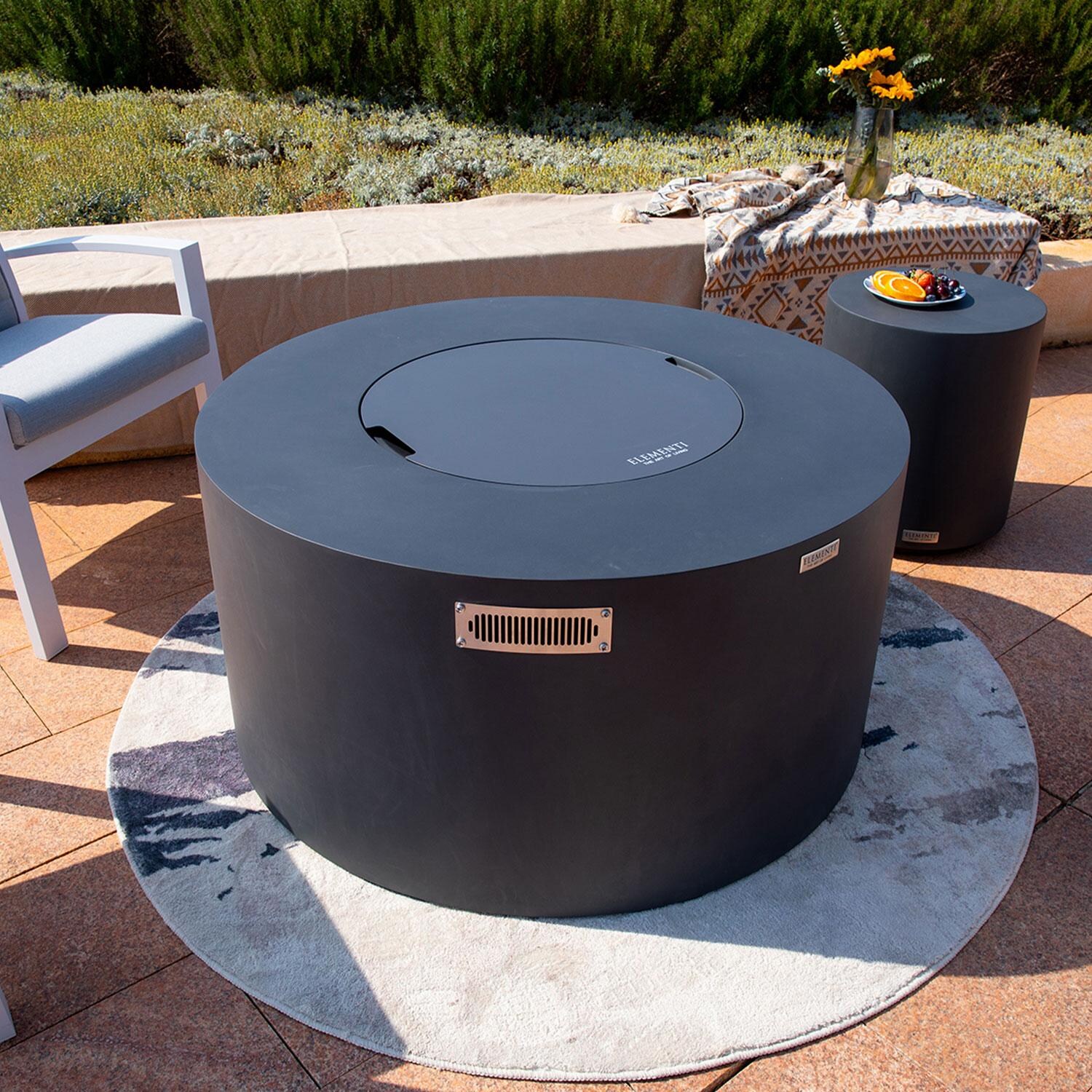 Elementi OFG311DG-LP Pacaya 43-in Liquid Propane Concrete Fire Table with Hidden Tank in Dark Grey - Lid On - Lifestyle thumbnail