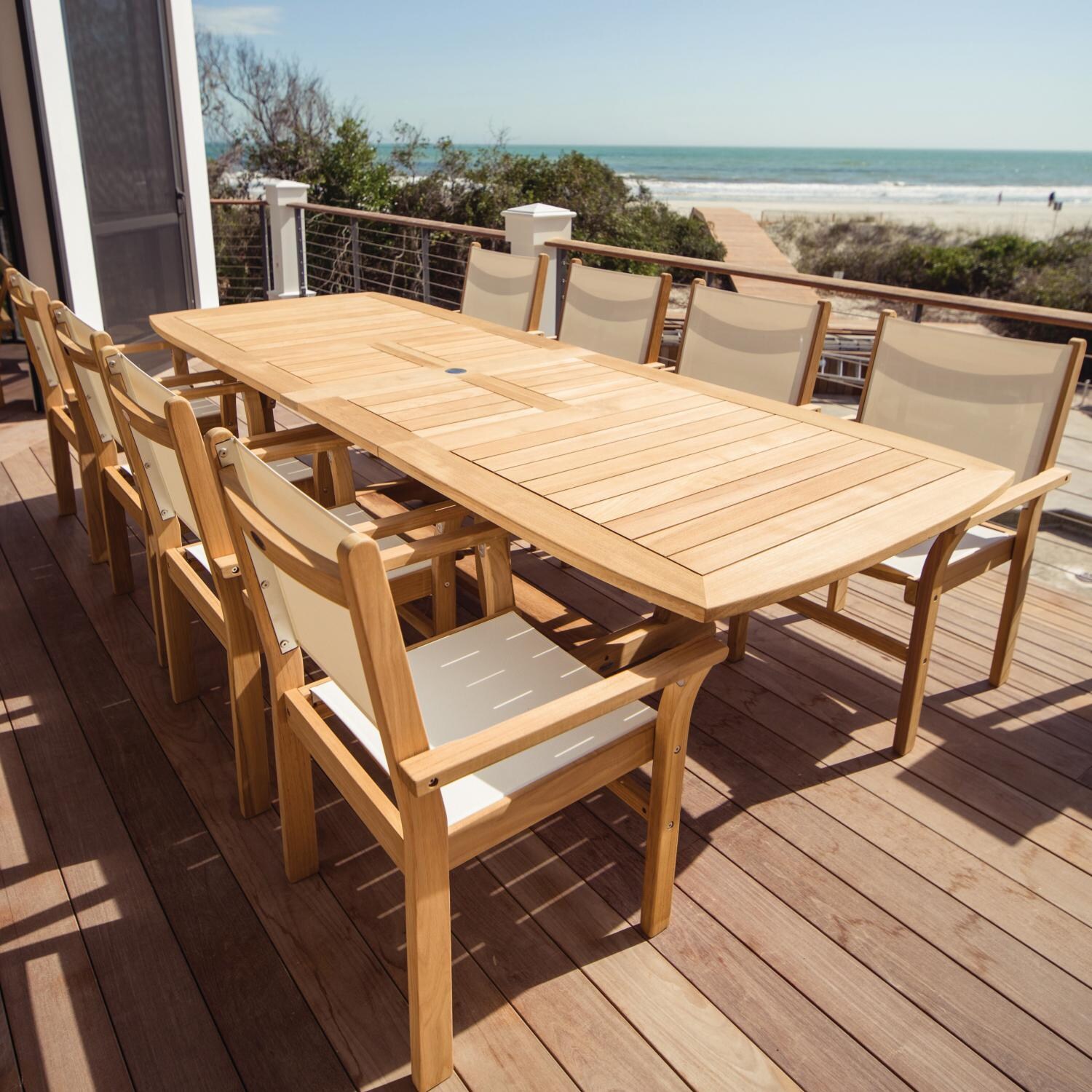 Royal Teak Collection 9 Piece Captiva Teak Patio Dining Set With 84 X 43 Inch Rectangular Extension Table - White Sling thumbnail