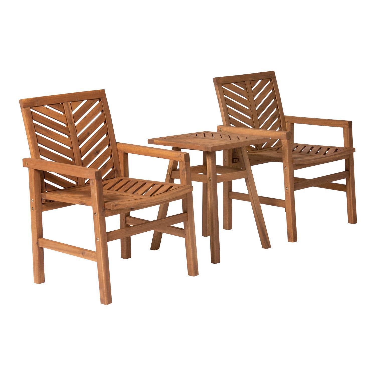 Ultimate Patio Wishlake 3 Piece Acacia Patio Conversation Set W/ 18 Inch Square End Table - Brown - Angled View thumbnail