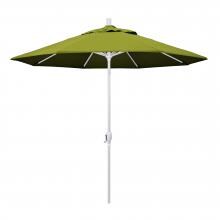 California Umbrella 9 Ft. Octagonal Aluminum Push Button Tilt Patio Umbrella W/ Crank Lift & Aluminum Ribs - Matted White Frame / Olefin Kiwi Canopy