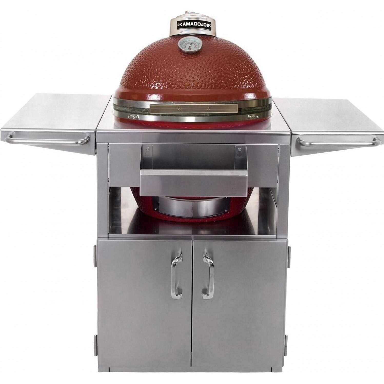 Kamado Joe Big Joe 24-Inch Freestanding Ceramic Grill W/ Stainless Bands On Small Stainless Steel Cart thumbnail