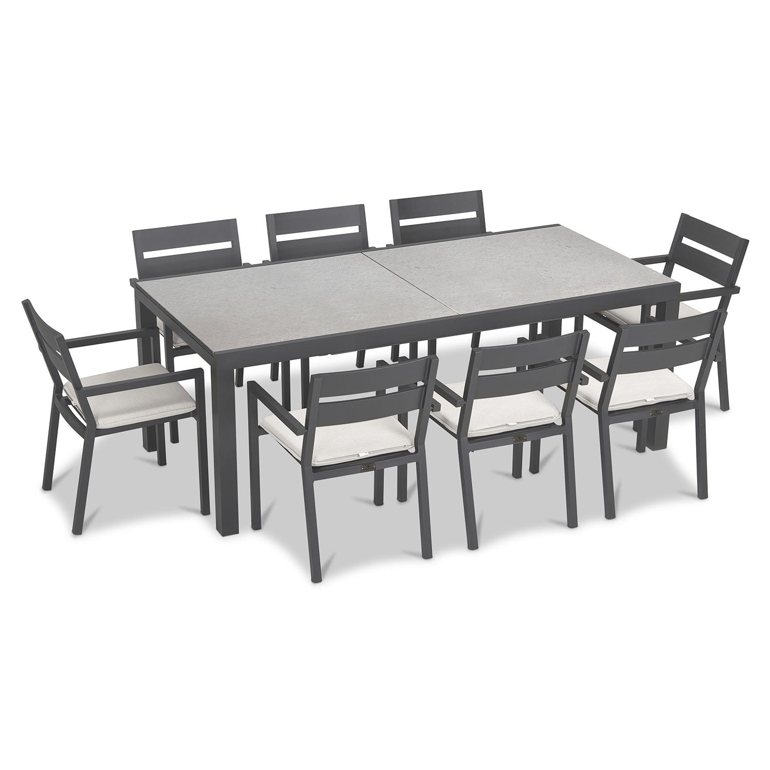 Calm Bay 9 Pc Extendable Dining Set in Slate/Concrete/Canvas Natural by Lakeview - White Background thumbnail