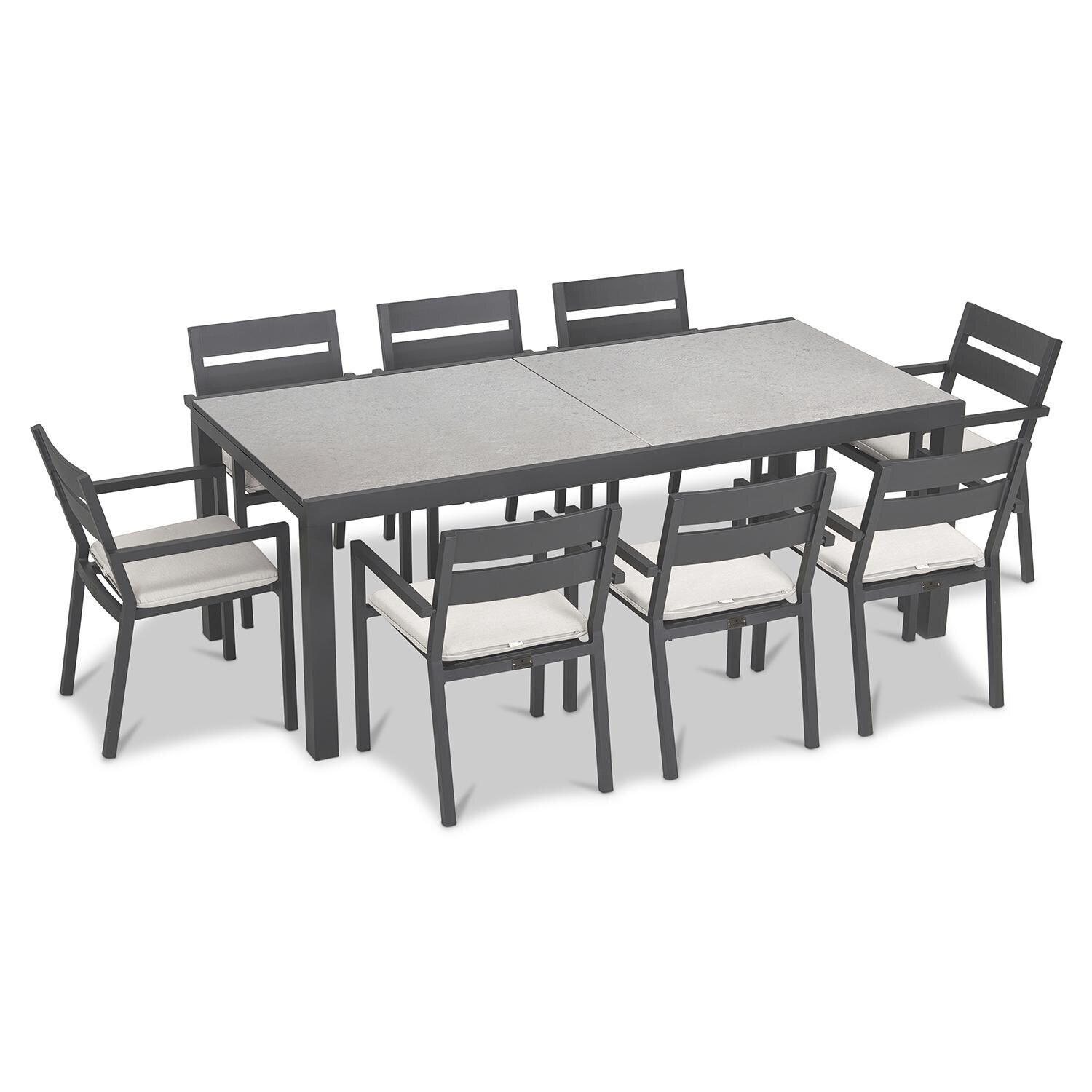 Calm Bay 9 Pc Extendable Dining Set in Slate/Concrete/Canvas Natural by Lakeview - White Background thumbnail