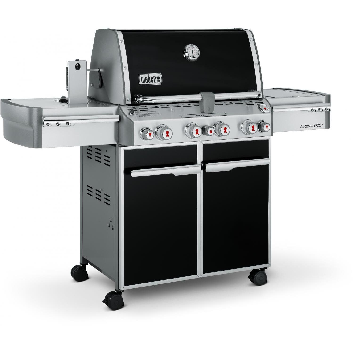 Weber Summit E-470 Propane Gas Grill On Cart With Rotisserie, Sear Burner & Side Burner - Angled View thumbnail