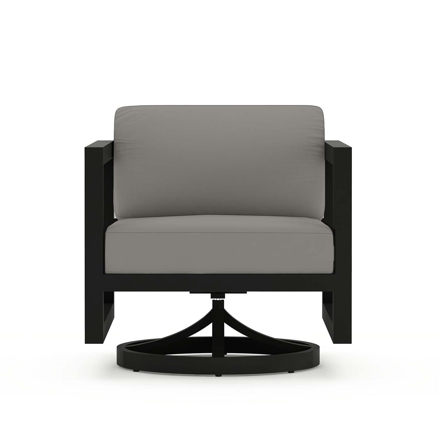 Misty Cove 3 Pc Aluminum Sofa Seating Set w/ Swivel Chairs in Black/Canvas Charcoal by Lakeview Outdoor Designs - Club Chair - White Background thumbnail