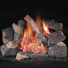 Rasmussen 30-Inch Bark Gas Log Set With Vent Free Natural Gas Evening Embers C8 Double Burner - Remote Ready Safety Pilot