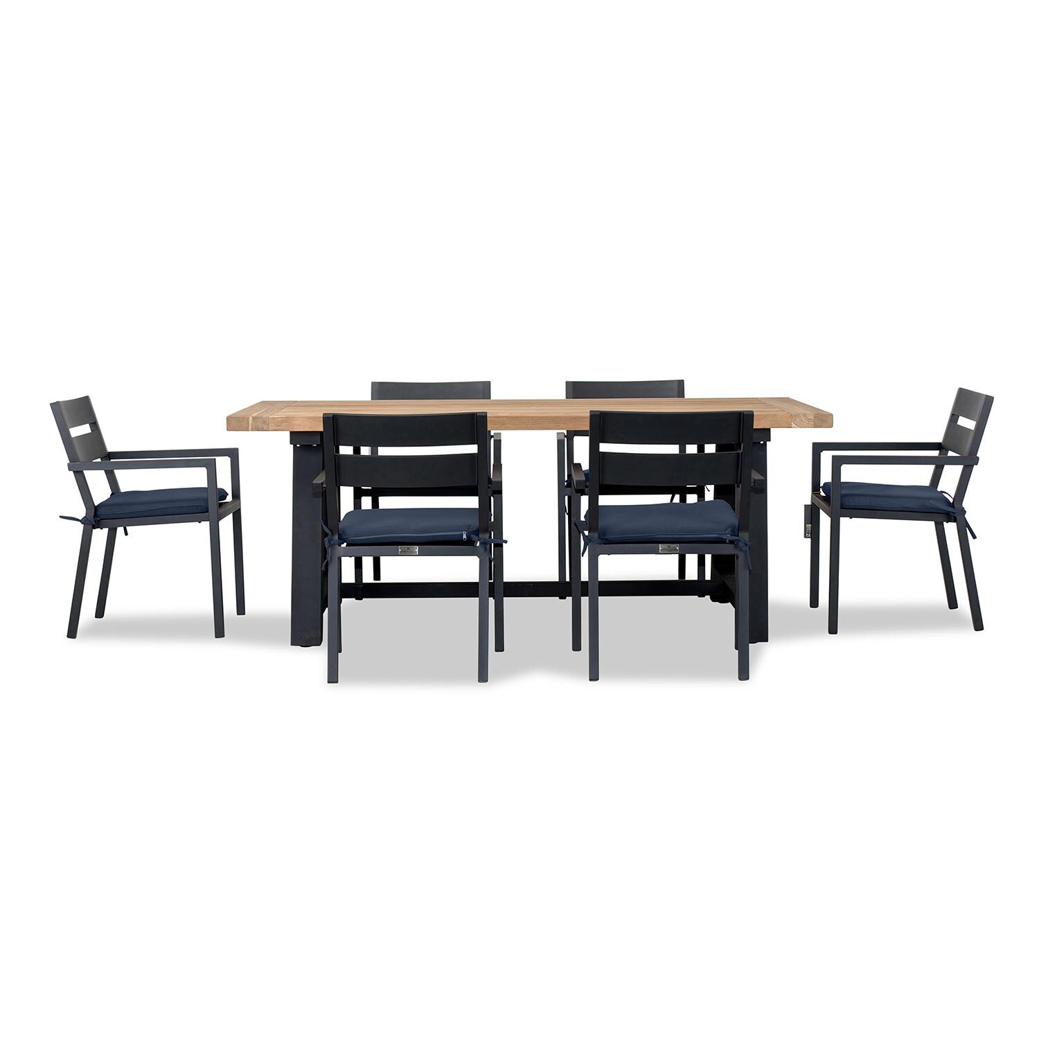 Calm Bay Mill 7 Pc Reclaimed Teak Dining Set in Black/Spectrum Indigo by Lakeview - White Background 3 thumbnail