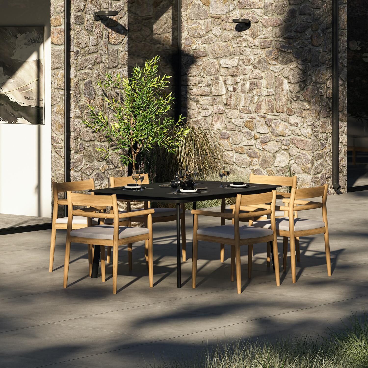 Oxford Garden Lido Teak Dining Chair in Natural/Bliss Linen - Outdoor Dining thumbnail