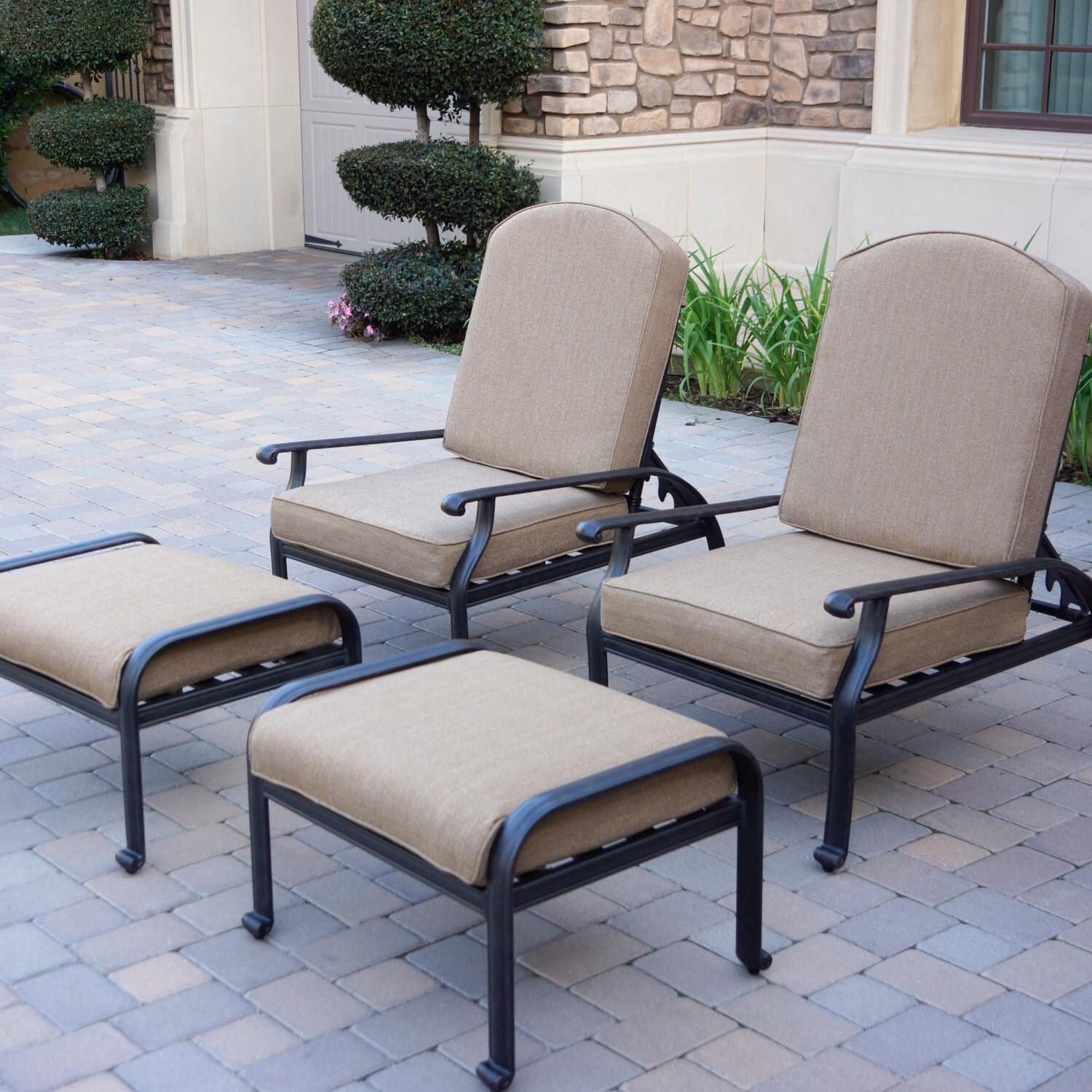 Darlee DL709-1-2 Elisabeth 4 Piece Cast Aluminum Patio Reclining Club Chair And Ottoman Set W/ Sesame Cushions thumbnail