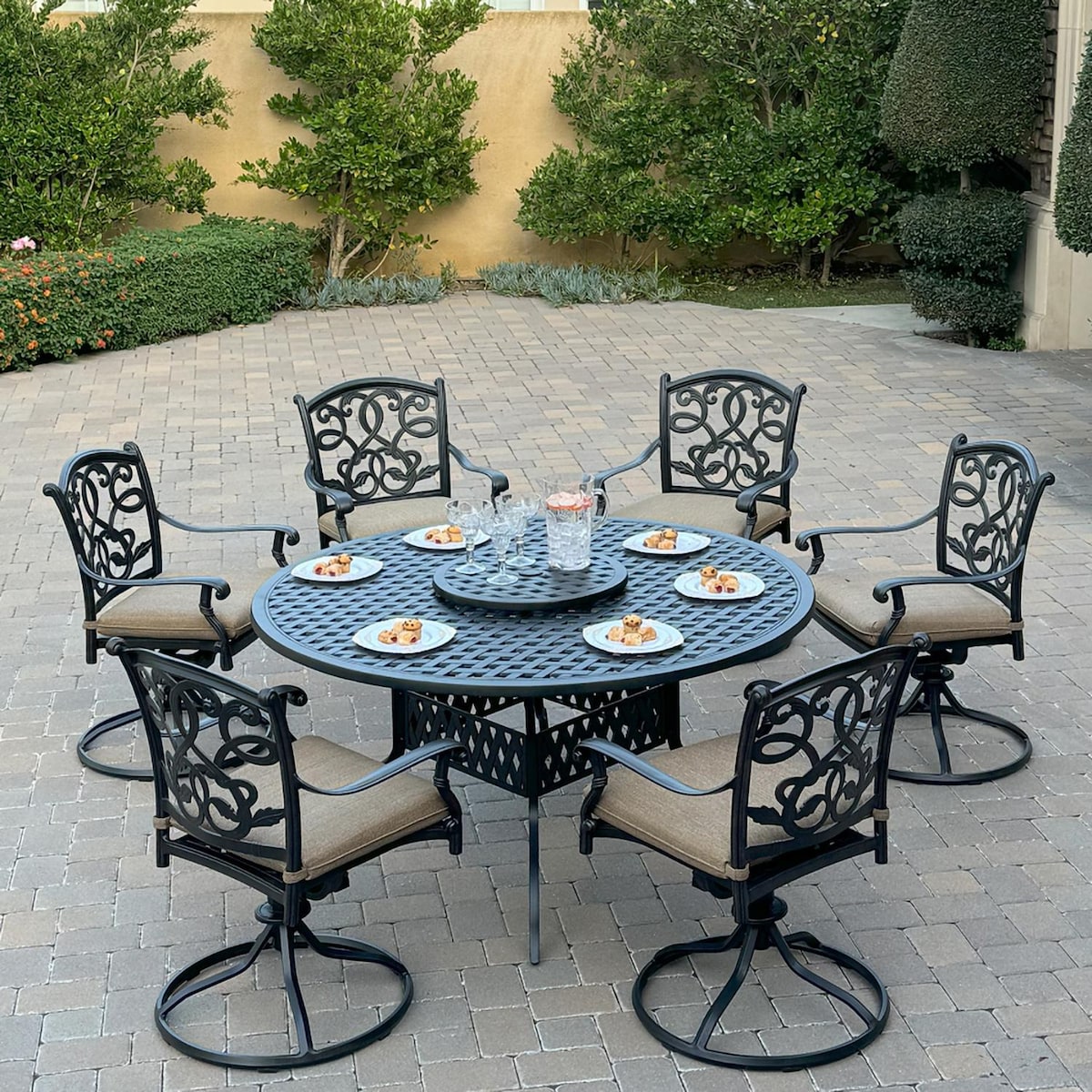Darlee Santa Monica 8 Pc Cast Aluminum Dining Set in Antique Bronze By - B/DL2052-8PCAR-30D3921
