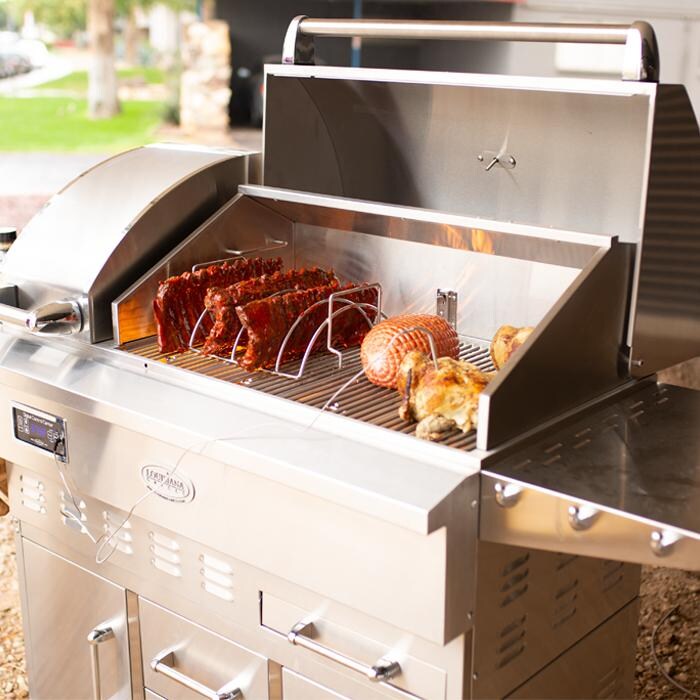 Louisiana Grills Estate Series 860 sq in 304 Stainless Steel Pellet Grill w/ Full Lower Cabinet - LG ESTATE 860C - In-Use thumbnail