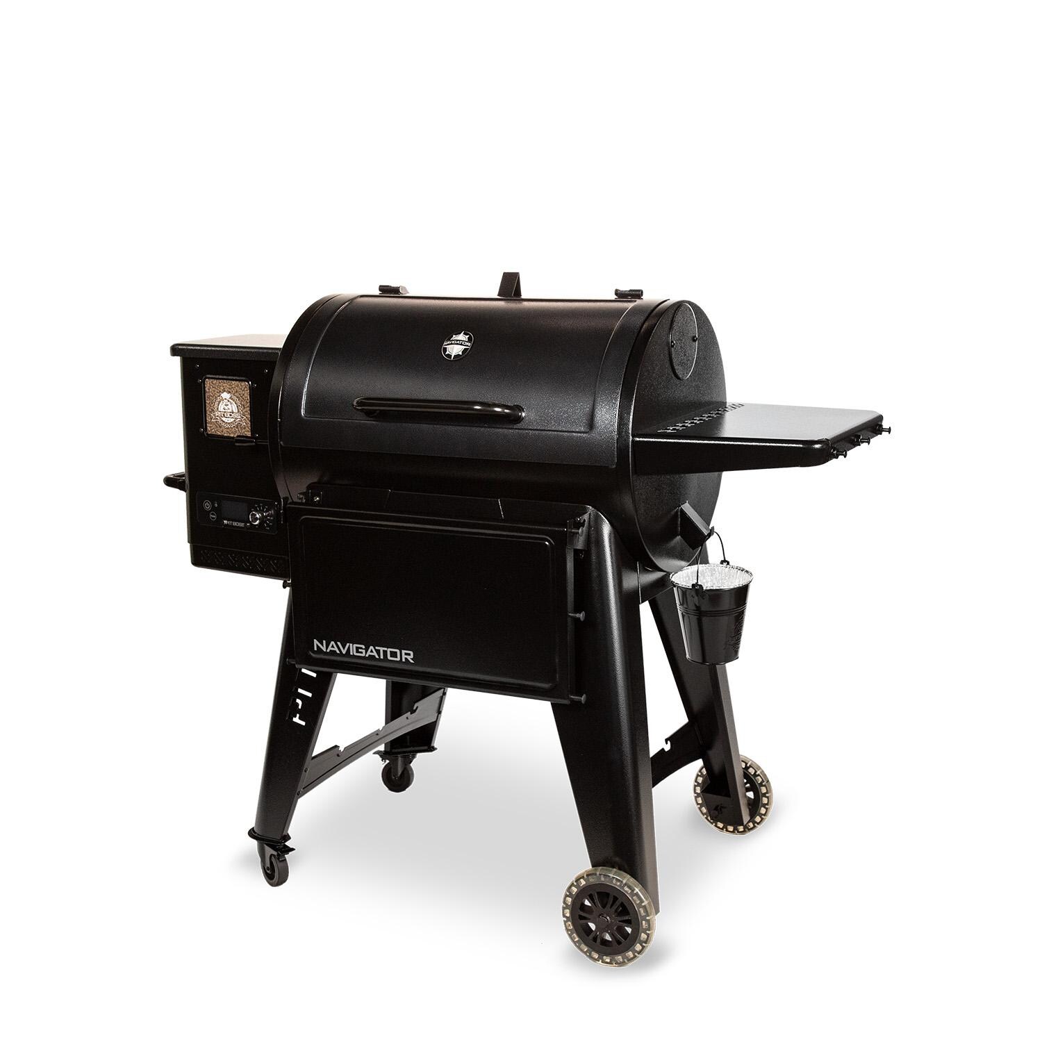 Pit Boss PBPEL085010527 Navigator 850 Wood Pellet Grill W/ Cover & Folding Front Shelf - Right Side View Closed thumbnail